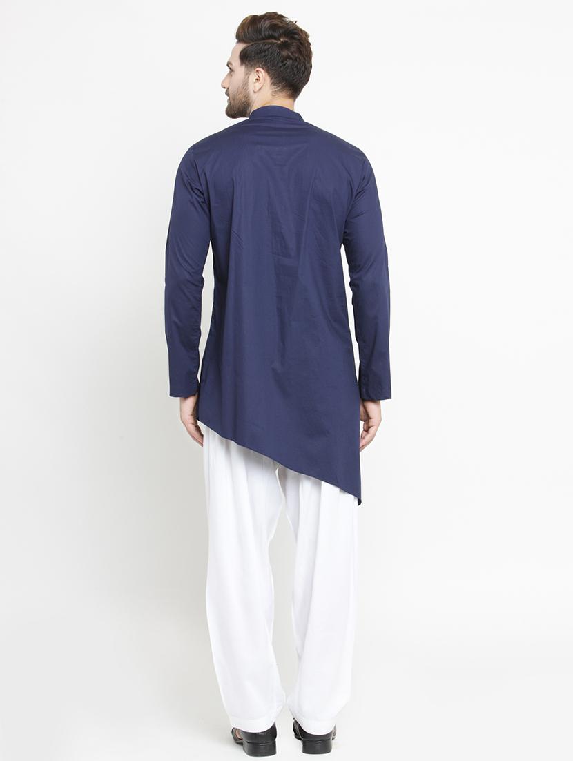 blue solid asymmetric kurta - 16227383 - Zoom Image - 3