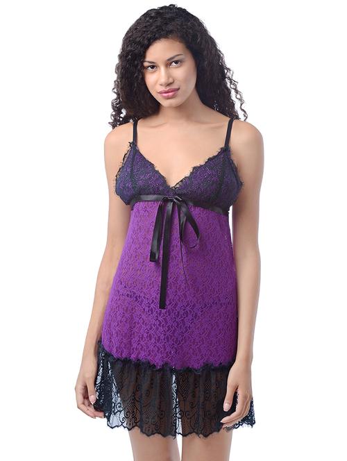 tie front contrast laced babydoll - 16227569 - Standard Image - 1