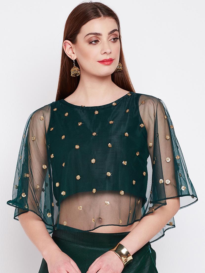 green net embroidered blouse - 16228278 - Zoom Image - 1