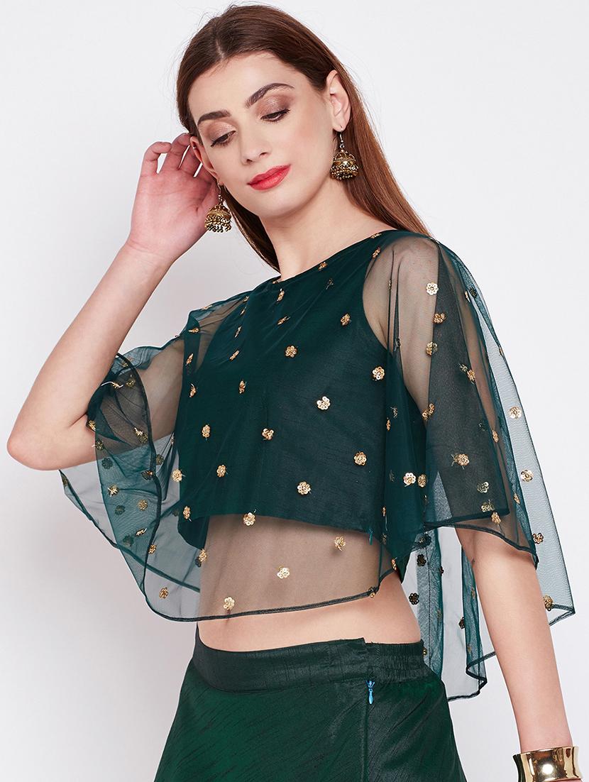 green dupion embroidered blouse - 16228278 - Zoom Image - 2