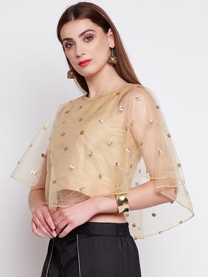 beige net embroidered blouse - 16228282 - Standard Image - 2