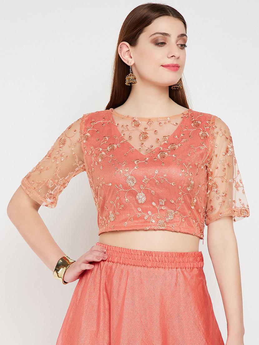 pink net embroidered blouse - 16228283 - Zoom Image - 1