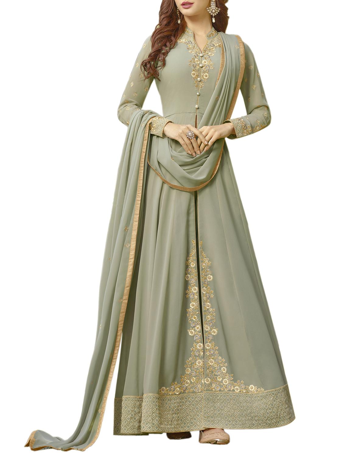 Embroidered semi-stitched suit - 16228339 - Zoom Image - 1