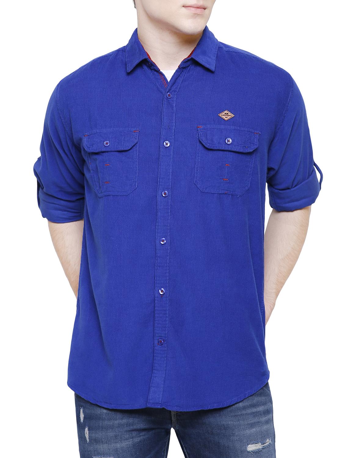 blue corduroy solid casual shirt - 16228423 - Zoom Image - 1
