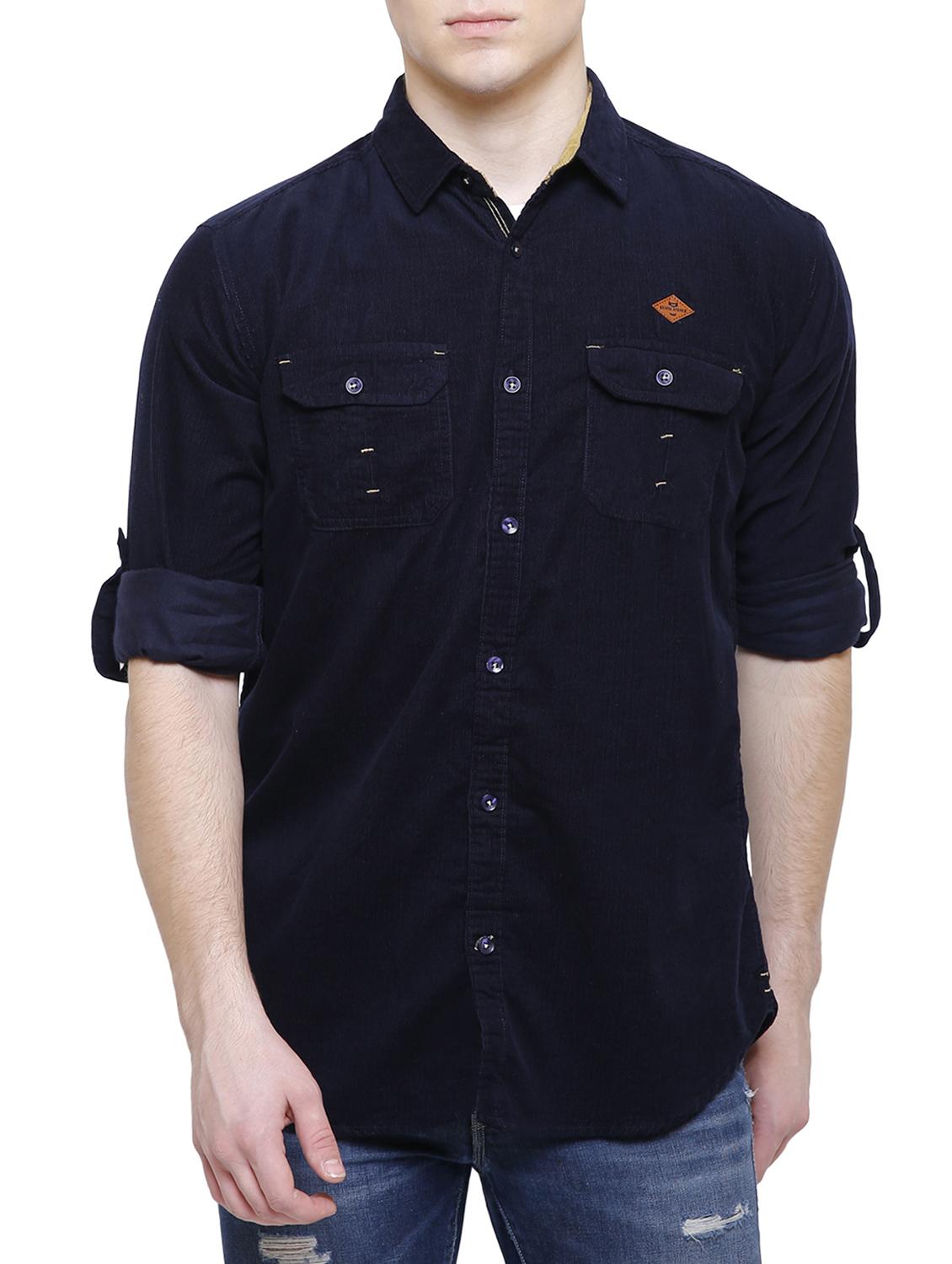 navy blue corduroy solid casual shirt - 16228427 - Zoom Image - 1