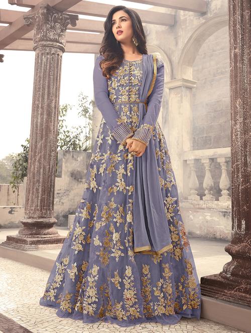 embroidered semi-stitched anarkali suit - 16228714 - Standard Image - 1