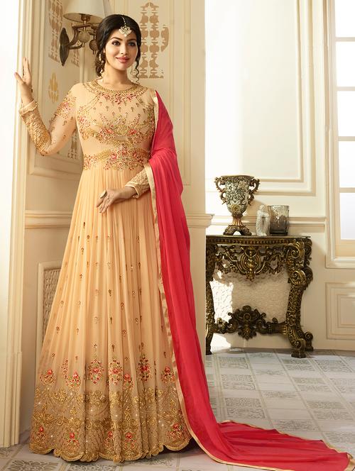 embroidered semi-stitched anarkali suit - 16228947 - Standard Image - 1