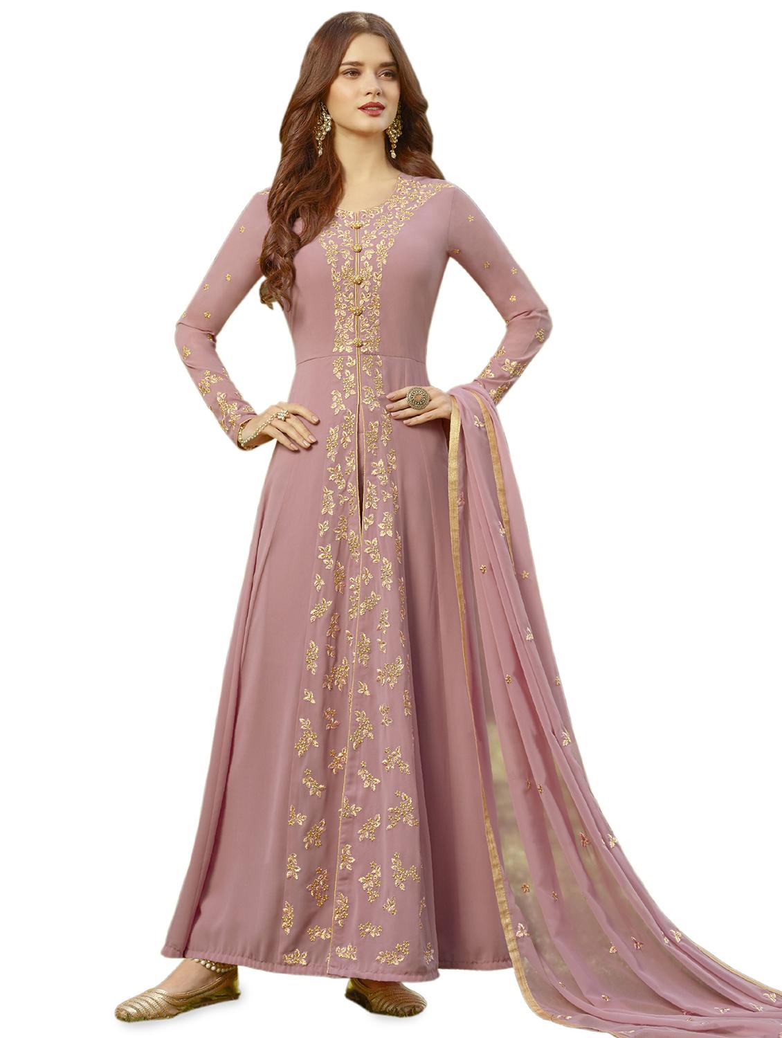 embroidered semi-stitched anarkali suit - 16228980 - Zoom Image - 1