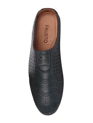 blue leatherette slip on mules - 16229703 - Standard Image - 4