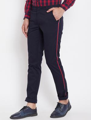 navy blue cotton blend striped chinos - 16229711 - Standard Image - 2