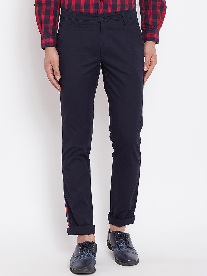 navy blue cotton blend striped chinos - 16229711 - Zoom Image - 1