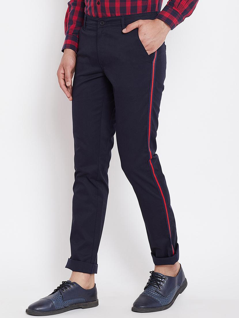 navy blue cotton blend striped chinos - 16229711 - Zoom Image - 2