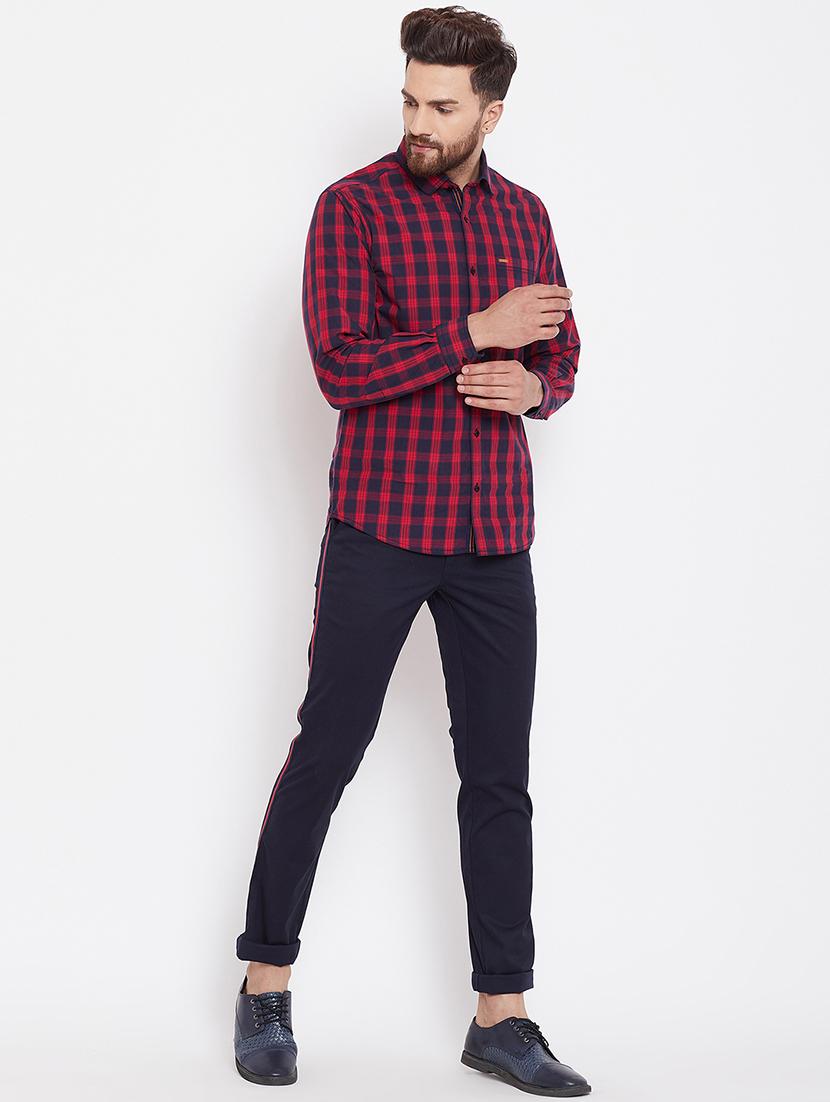 navy blue cotton blend striped chinos - 16229711 - Zoom Image - 4