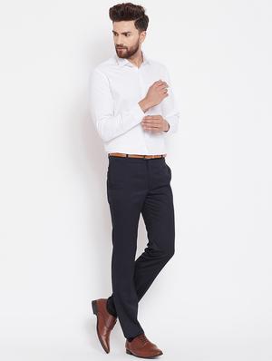 navy blue polyester flat front formal trouser - 16229727 - Standard Image - 4