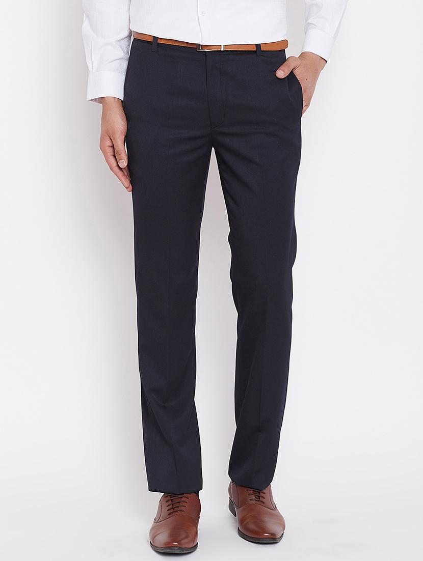 navy blue polyester flat front formal trouser - 16229727 - Zoom Image - 1