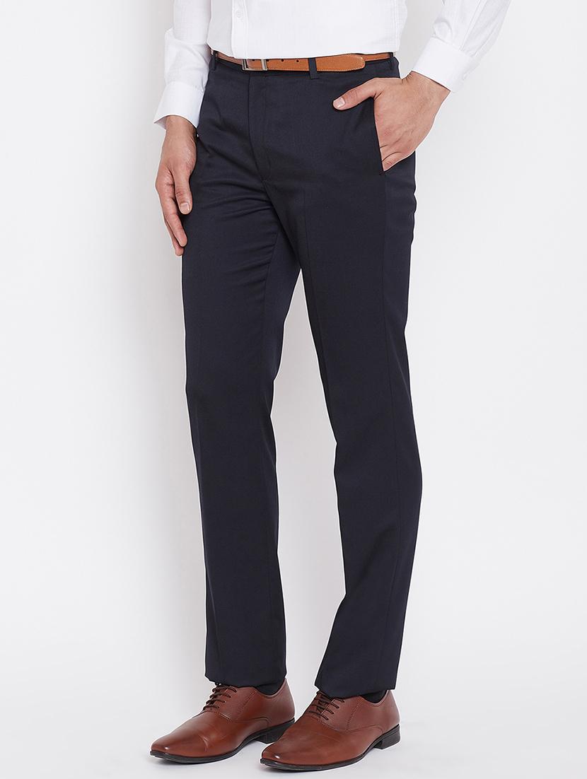 navy blue polyester flat front formal trouser - 16229727 - Zoom Image - 2