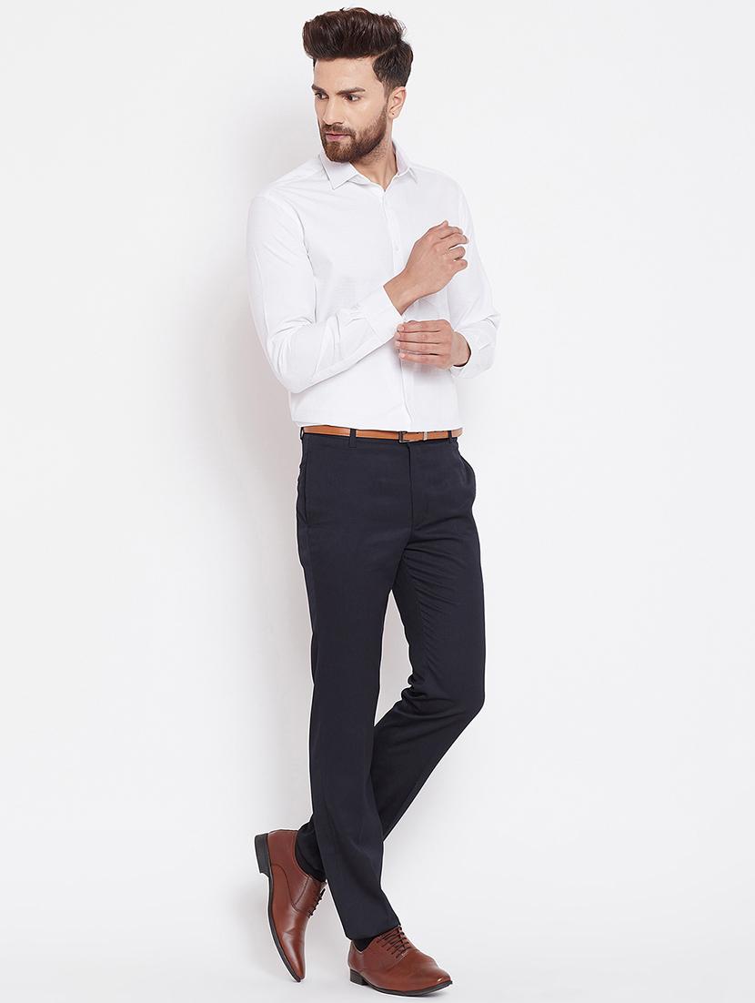 navy blue polyester flat front formal trouser - 16229727 - Zoom Image - 4
