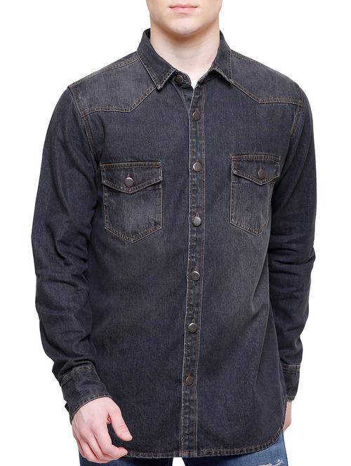 grey denim casual shirt - 16229808 - Standard Image - 1