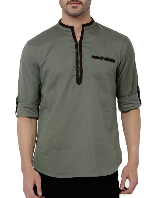 grey linen short kurta - 16230532 - Standard Image - 1