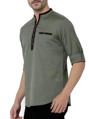 grey linen short kurta - 16230532 - Standard Image - 2