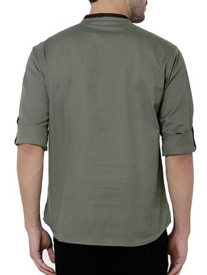 grey linen short kurta - 16230532 - Standard Image - 3