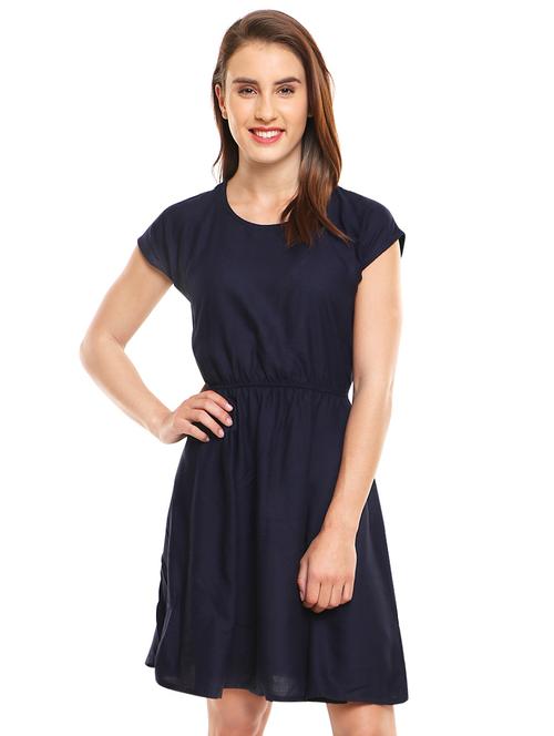 gathered solid skater dress - 16230655 - Standard Image - 1