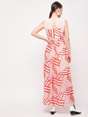 mesh panel abstract maxi dress - 16230670 - Standard Image - 3