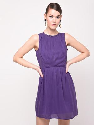 frill trim pleated a-line dress - 16230675 - Standard Image - 2