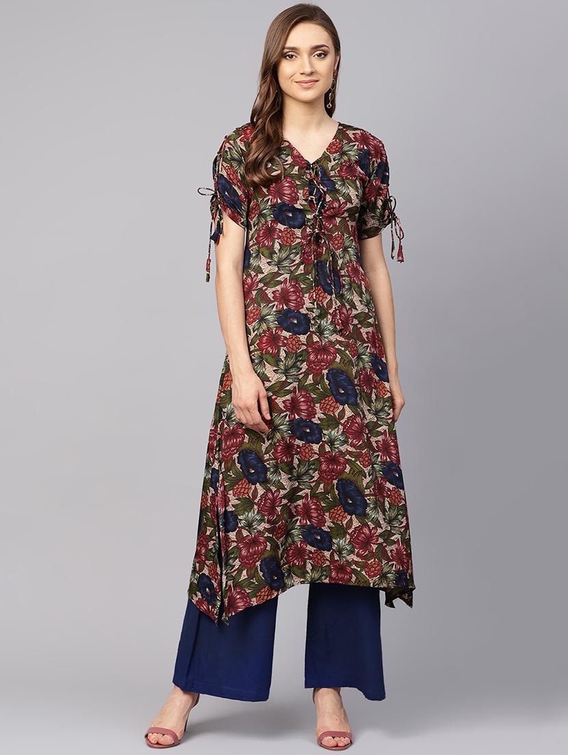 floral printed straight kurta - 16231941 - Zoom Image - 1