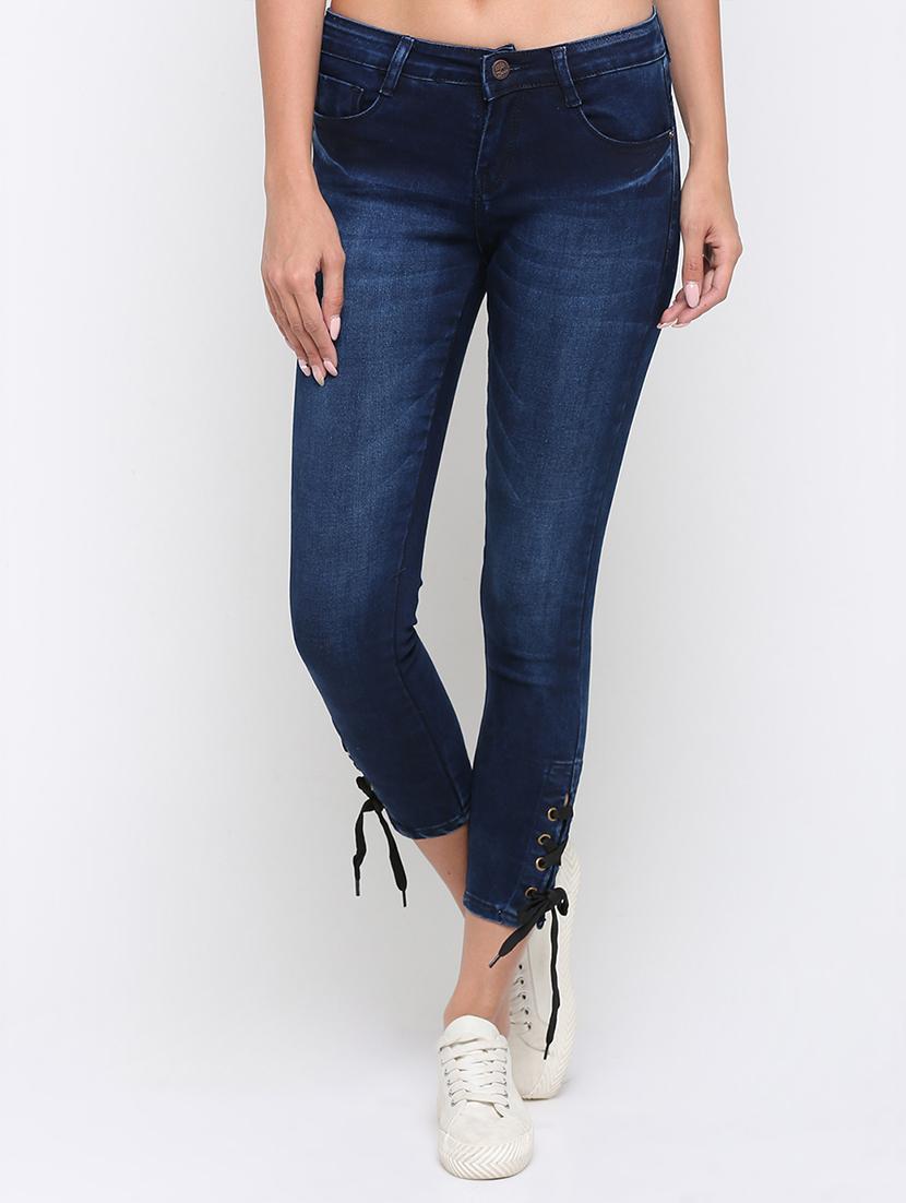 lace up detail stone washed jeans - 16233281 - Zoom Image - 1