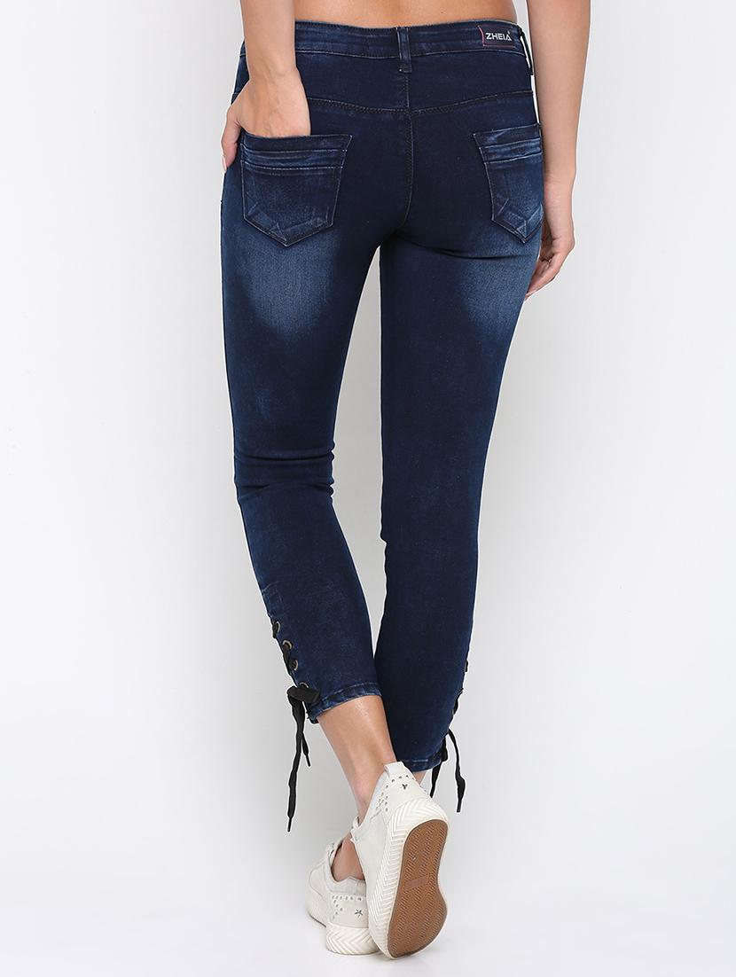 lace up detail stone washed jeans - 16233281 - Zoom Image - 3