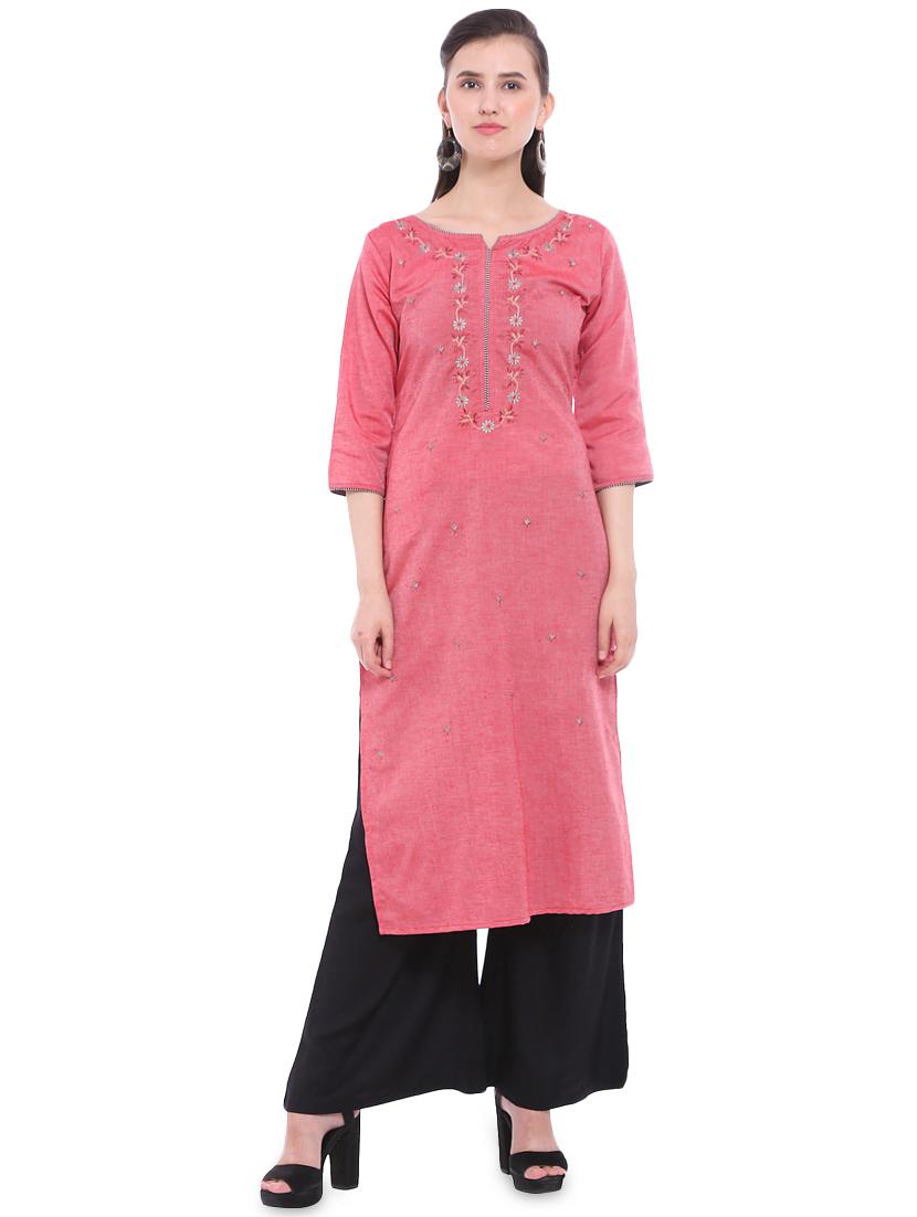 Embroidered straight kurta - 16233388 - Zoom Image - 1