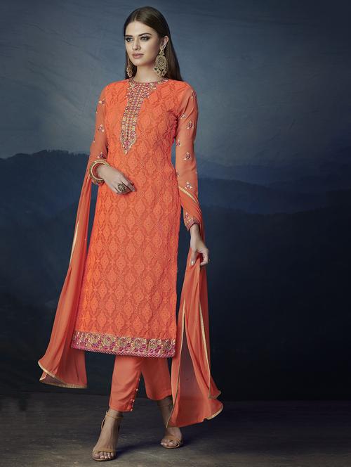 embroidered straight pant semi-stitched suit - 16233590 - Standard Image - 1