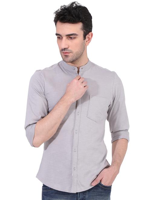 grey solid casual shirt - 16235014 - Standard Image - 1