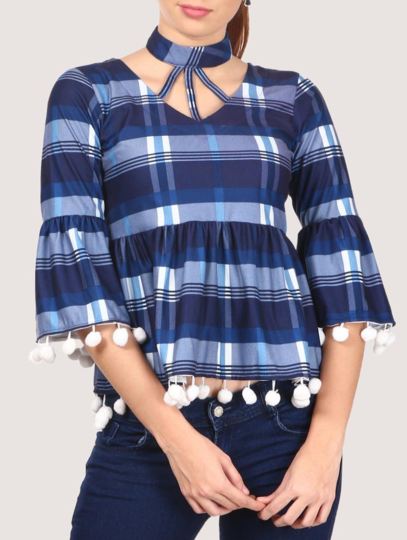 blue hosery blouson top - 16235193 - Zoom Image - 1