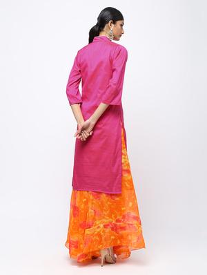 pink raw silk kurta skirt set - 16236029 - Standard Image - 3
