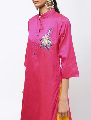 pink raw silk kurta skirt set - 16236029 - Standard Image - 4