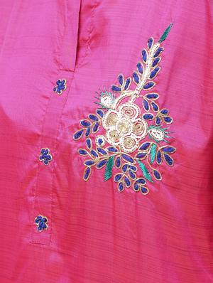 pink raw silk kurta skirt set - 16236029 - Standard Image - 5