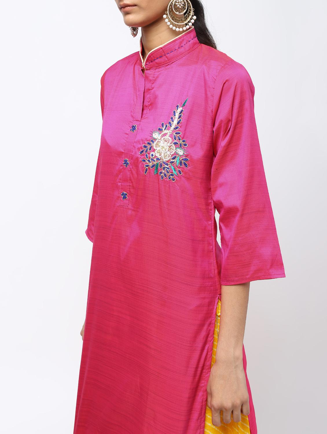 pink raw silk kurta skirt set - 16236029 - Zoom Image - 4