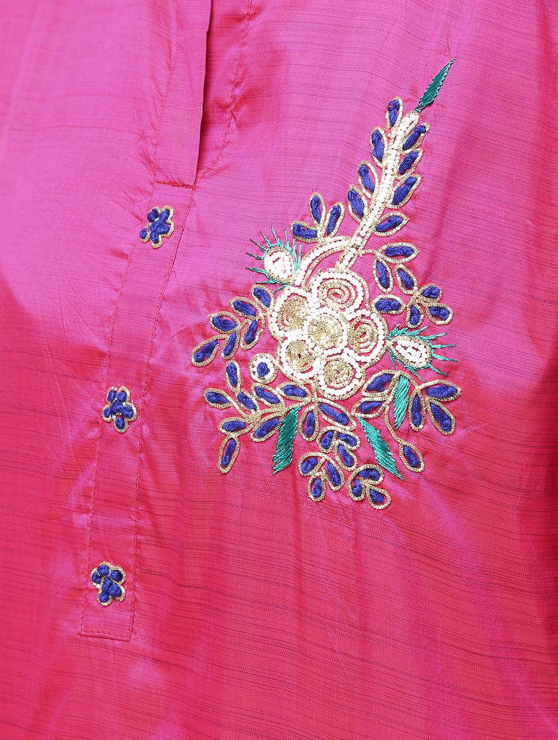 pink raw silk kurta skirt set - 16236029 - Zoom Image - 5