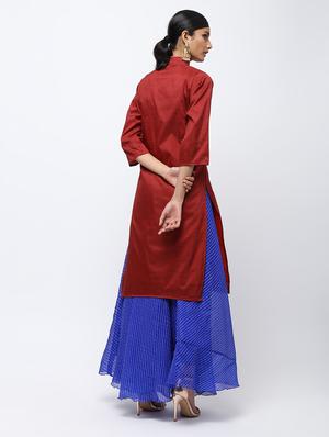 red raw silk kurta skirt set - 16236034 - Standard Image - 3