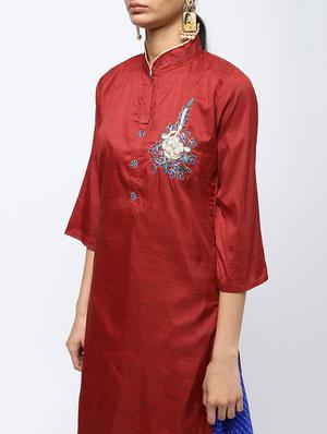 red raw silk kurta skirt set - 16236034 - Standard Image - 5