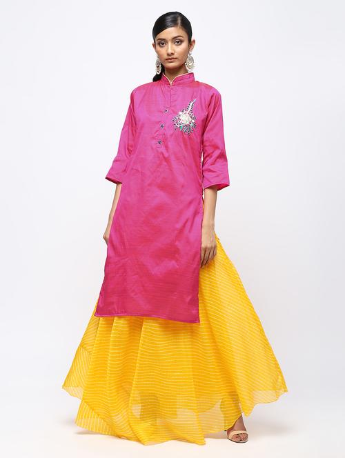 pink raw silk kurta skirt set - 16236035 - Standard Image - 1