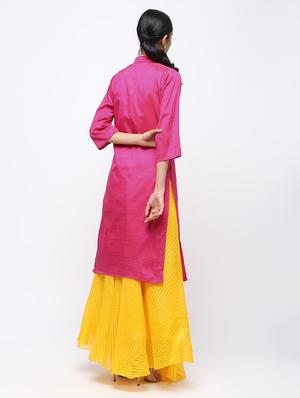 pink raw silk kurta skirt set - 16236035 - Standard Image - 3