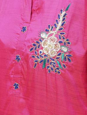 pink raw silk kurta skirt set - 16236035 - Standard Image - 5