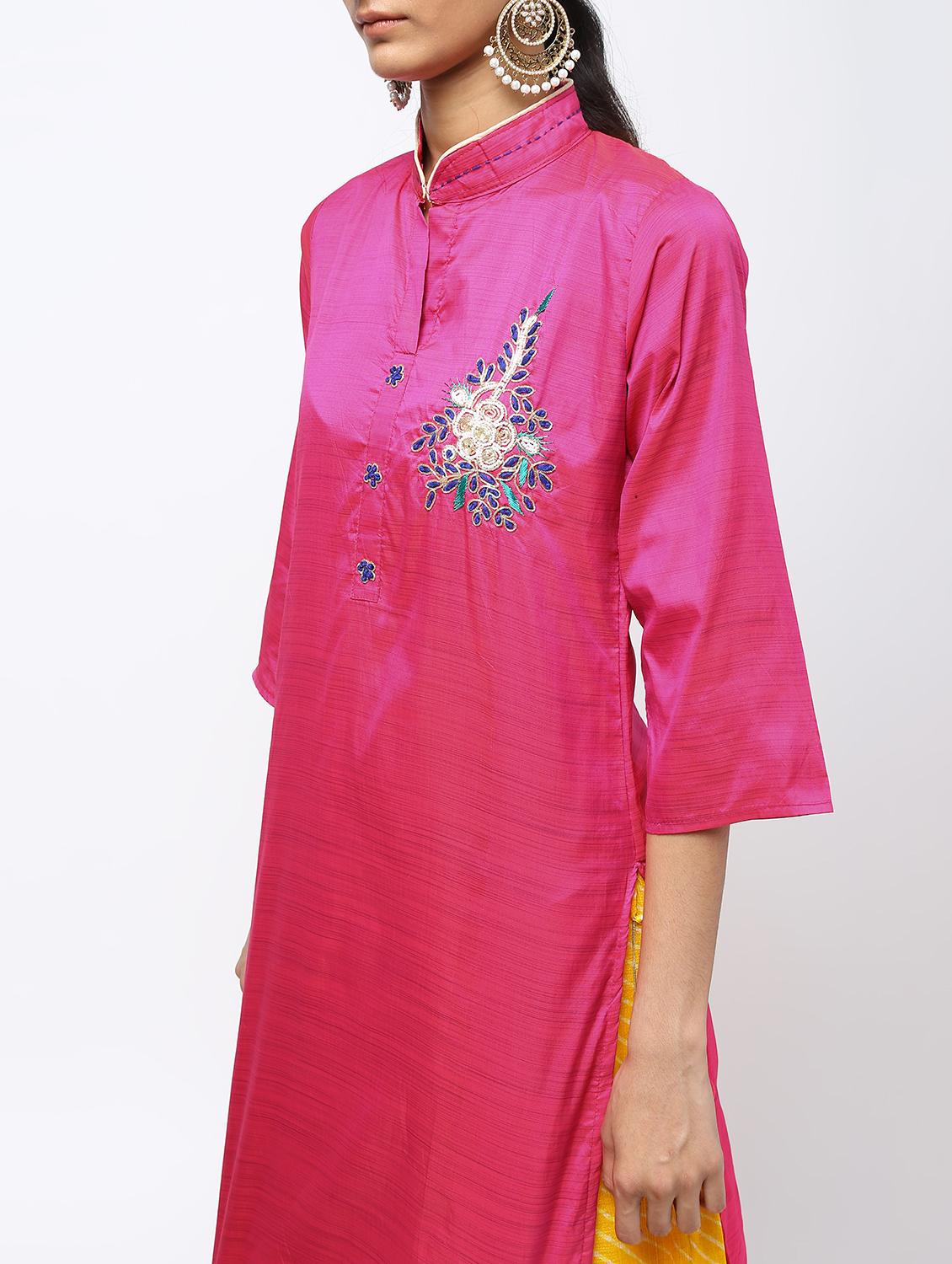 pink raw silk kurta skirt set - 16236035 - Zoom Image - 4