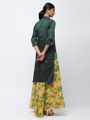 green raw silk kurta skirt set - 16236036 - Standard Image - 3