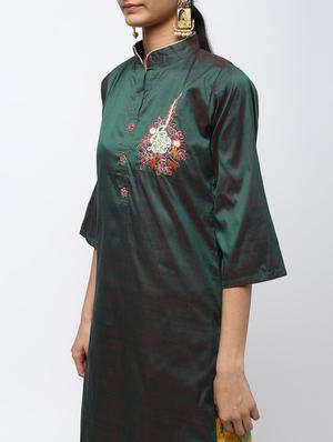 green raw silk kurta skirt set - 16236036 - Standard Image - 4