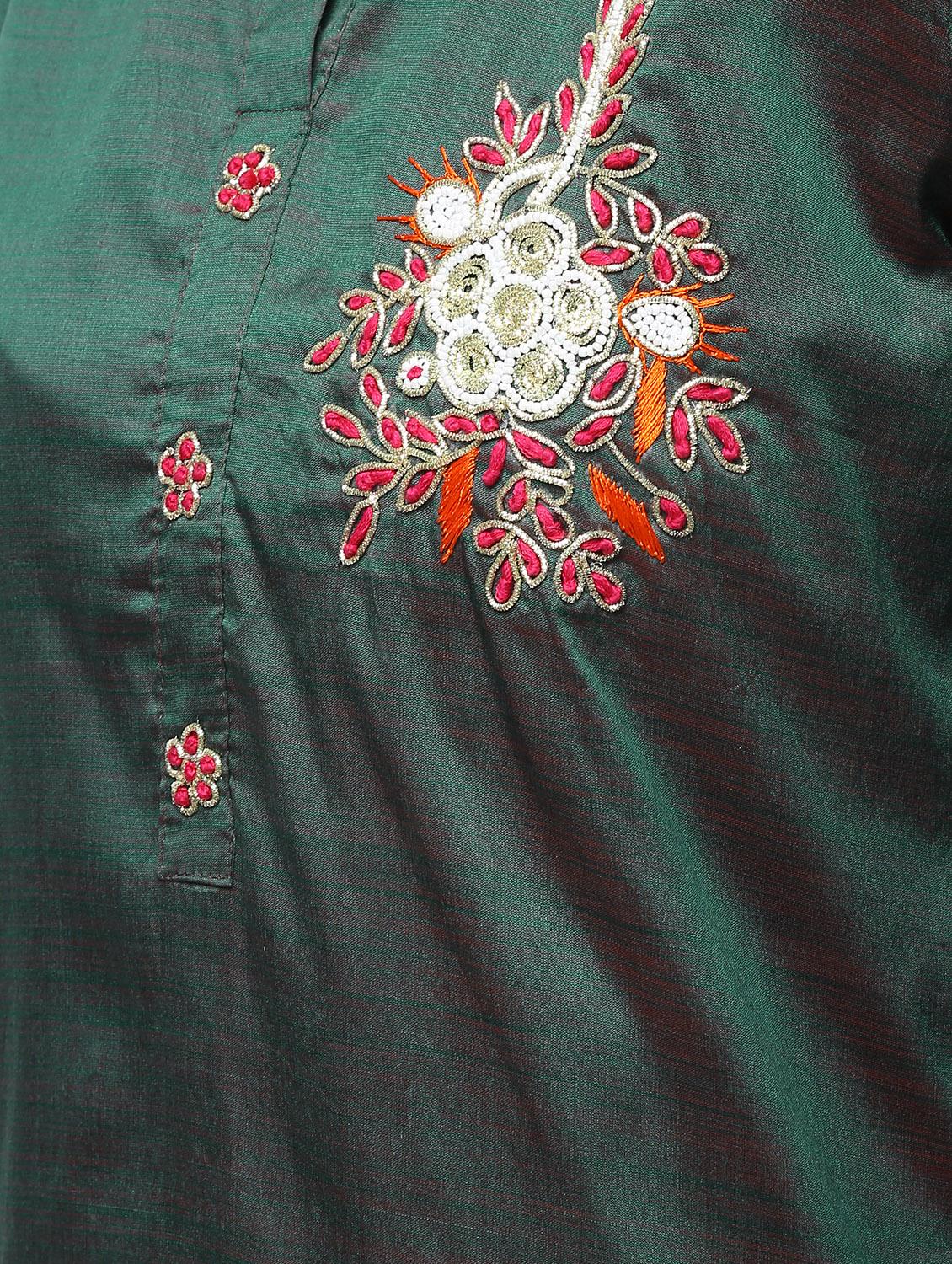 green raw silk kurta skirt set - 16236036 - Zoom Image - 5