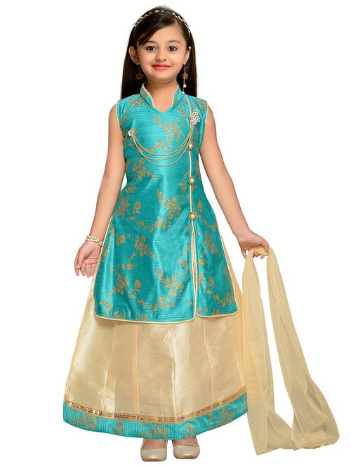 green satin lehnga choli - 16236061 - Standard Image - 1